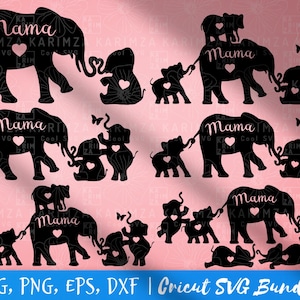 Archivos SVG de mamá elefante para Cricut, paquete SVG del Día de la Madre, PNG, dxf, eps, descarga instantánea