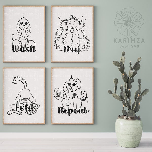 Wash Dry Fold Repeat SVG, funny laundry room sign, Cute Wet Dog SVG, Instant Download
