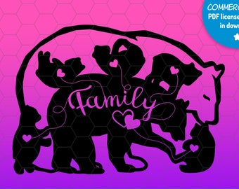 Family BEAR SVG, Papa Mama Bear with 5 cubs svg