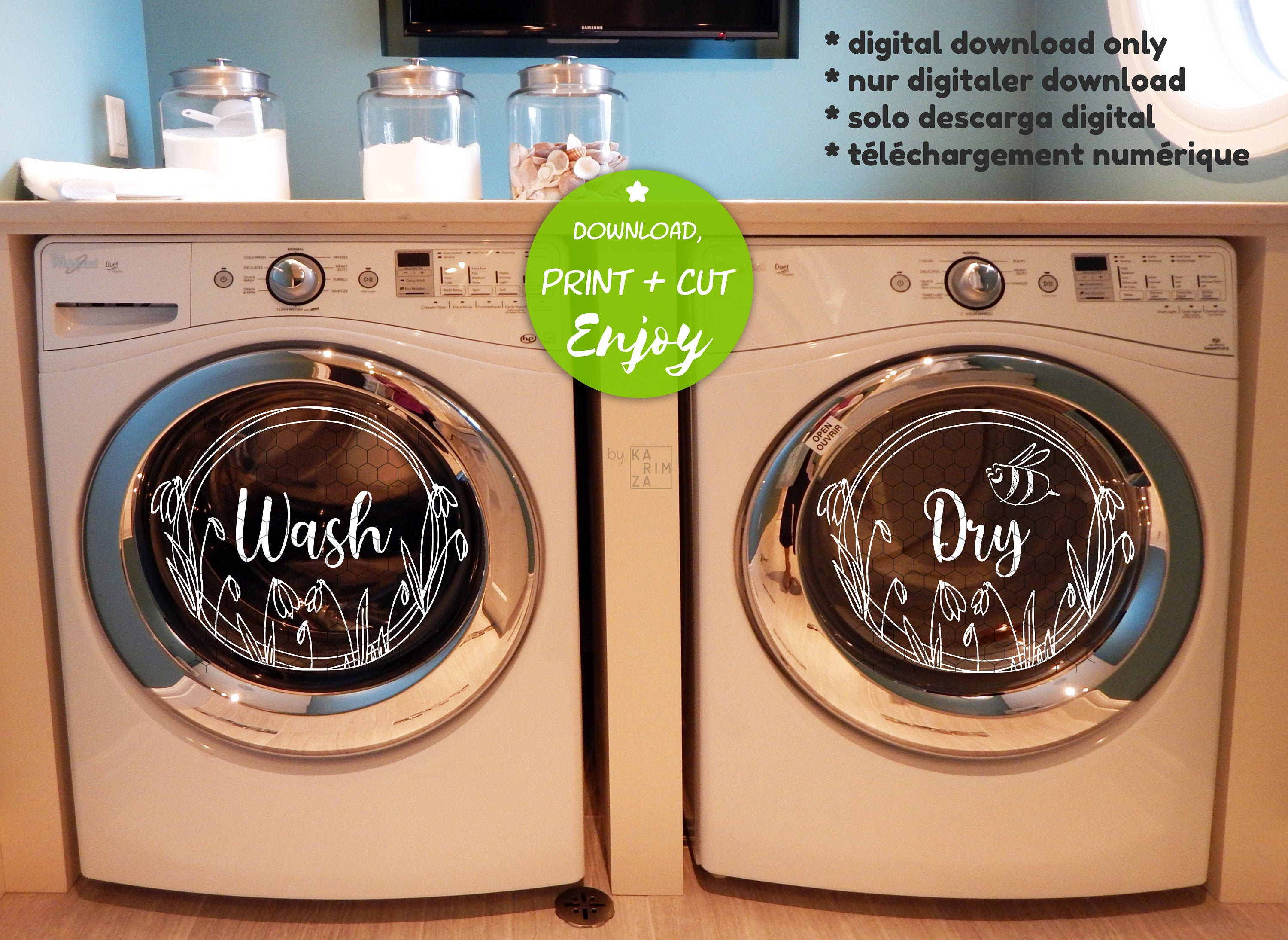 Washer and Dryer SVG wash dry decal svg Instant Download Etsy