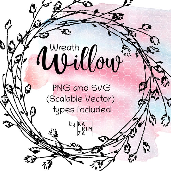 Willow Wreath svg, autumn willow wreath, PussyWillow Wreath Doodle clipart