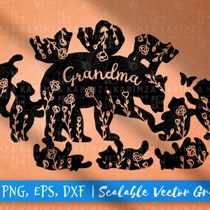 Floral grand-mère ours avec 10 oursons SVG, téléchargement immédiat, utilisation commerciale Svg