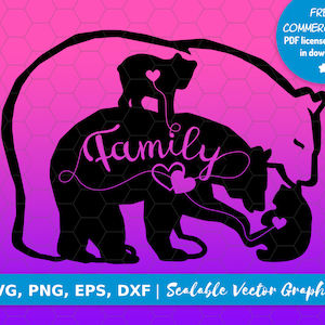 Famille oursons SVG, papa maman ours et deux oursons, parents ours avec 2 enfants