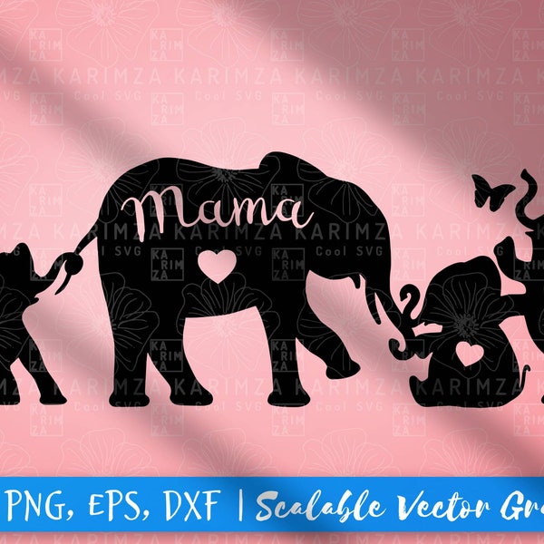 Mama elephant with 3 babies, elephant mom and baby svg, Instant Download