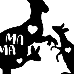 Maman kangourou et 2 bébés svg, png, dxf, eps, téléchargement immédiat