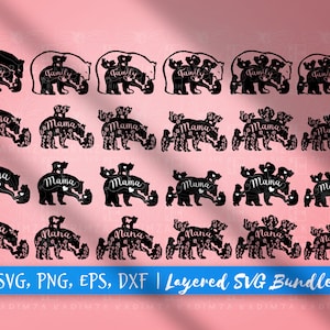 Bundle SVG MAMA BEAR, papa et maman ours famille svg, svg Nana Bear, maman grand-mère ours et 1 2 3 4 5 6 oursons svg