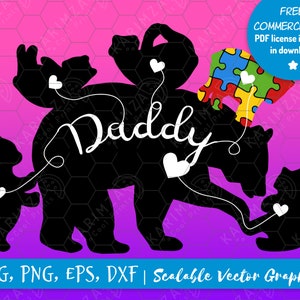 Papa ours autiste svg, svg papa, autisme svg papa fier, acceptation de l'autisme, svg couper fichier, cricut, silhouette