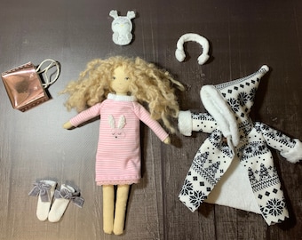 handmade doll, gift for girl,  doll with clothes, textile play doll, doll