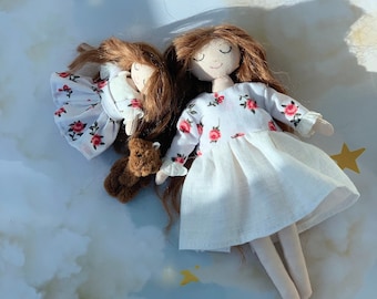 Poupées mère et fille, cadeau fête des mères, poupée faite main, cadeau pour fille, poupée avec vêtements, poupée de jeu en textile, poupée