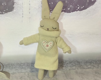 Handmade Linen Bunny, Embroidered Plush Rabbit, Decorative Toy