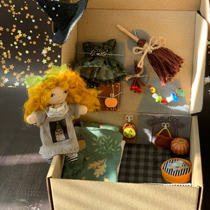Little witch doll in a fairy house.