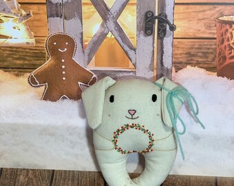 Lapin de Noël, lapin en lin fait main, lapin fait main, peluche, lapin en peluche, poupées en lin, jouet décoratif, cadeau bébé