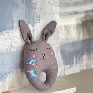 linen bunny, handmade toy, toy bunny, gift for girl, bunny for sleep, textile play bunny, pillow for children