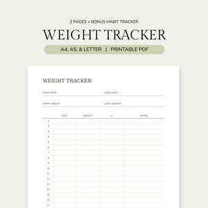 Minimalistischer Gewichts-Tracker zum Ausdrucken, Gewichts-Tracker, Gewichtsabnahme-Planer, Einlegeblatt, A4/A5 US Letter, PDF-Download