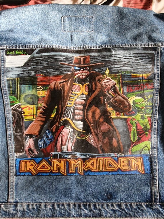 柿乃葉　Patched Jean Jacket　ensou. Tribute to Iron Maiden Denim Jacket - Etsy