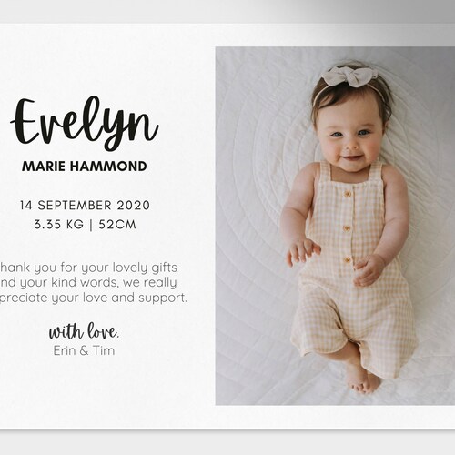 Baby Thank You Cards Birth Announcement Thank You Cards Etsy