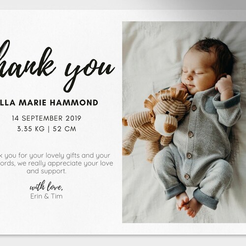 New Baby Thank You Cards Birth Announcement Cards Photo Etsy