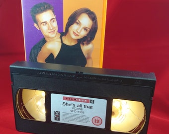 VHS nightlight of She's All That in warm yellow