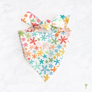 Rainbow Flower Bandana , Tie On Dog Scarf , Floral Bandana , Pet Bandana , Eco Friendly Dog Scarf, Rainbow Flower Bandana