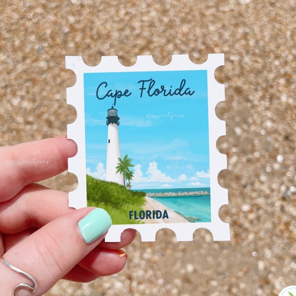 Cape Florida Lighthouse Sticker, Cape Florida Stamp, Key Biscayne Florida Lighthouse Art