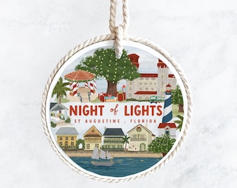 St Augustine Night of Lights Christmas Ornament, Coastal Christmas, St Augustine Christmas Ornament, St Augustine Art