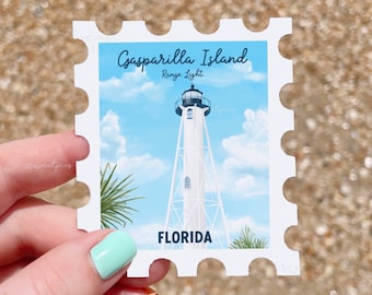 Gasparilla Island Lighthouse Sticker, Gasparilla Range Light Florida Stamp, Boca Grande Florida Lighthouse Art