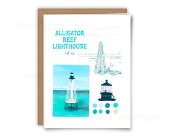 Alligator Reef Lighthouse Card, Blank Greeting Card, Florida Keys Lighthouse Art, Tropical Card