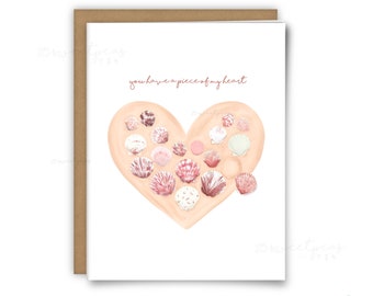 Seashell Heart Valentines Day Card Set, Blank Cards, Coastal Cards, Florida Valentine Cards