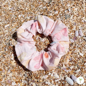 Coquina Seashell Oversized Scrunchie, Beachy Womens Hair Accessory, Comfy Eco Friendly Cotton Fabric