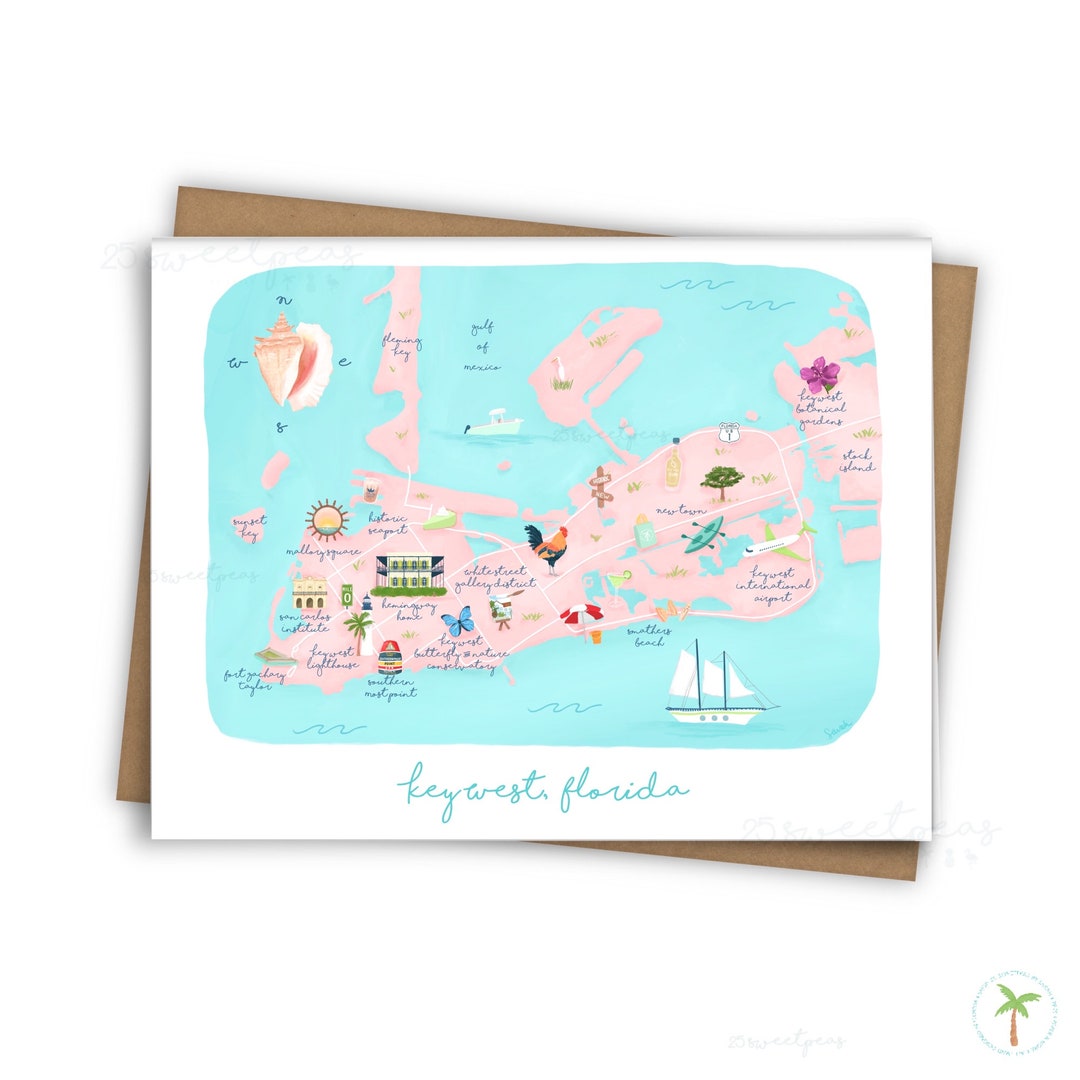Key West Florida Map Card Illustrated - Il 1080xN.5729038686 Lurc 