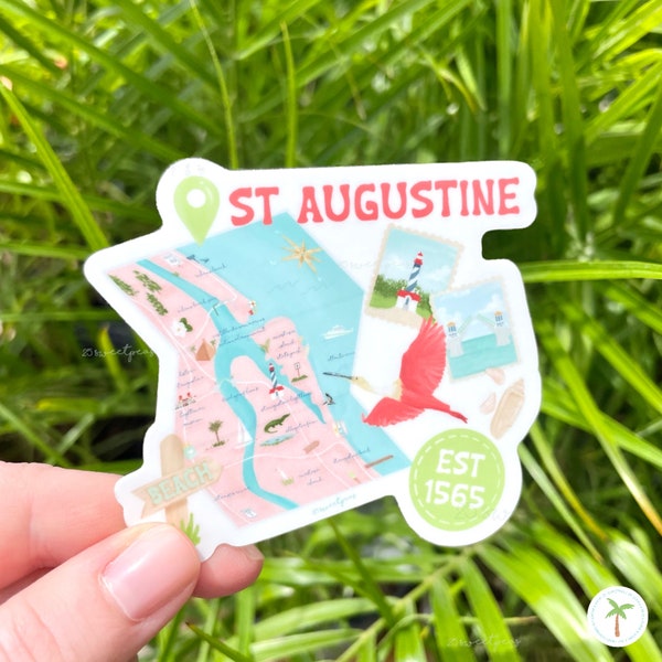 St Augustine Florida Sticker , Sunshine State Map Sticker , Beach Sticker , Matte Weatherproof ,Tropical Sticker , Travel Sticker