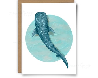 Whale Shark Greeting Card, Everyday Blank Card, Marine Life Card, Mini Art Print