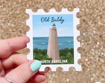 Old Baldy Lighthouse Sticker, North Carolina Lighthouse Stamp, Bald Head Island Lighthouse Art