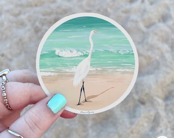 Great Egret Sticker , Coastal Bird Art , Matte Clear Weatherproof , Outdoor Lover Gift, Coastal Wildlife