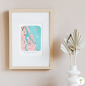 A Gouache Painting Art Print of a Map of St Augustine Florida. The Oldest City in the USA