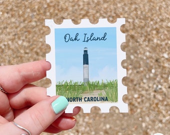 Oak Island Lighthouse Sticker: North Carolina Stamp Art
