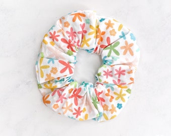 Rainbow Flowers Oversized Scrunchie , Rainbow Scrunchie , Cotton , Womens Hair | Eco Friendly Fabric | Comfy Scrunchies | Floral Scrunchie