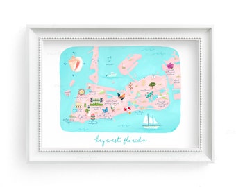 Key West Florida Map Art Print: Illustrated Coastal Decor