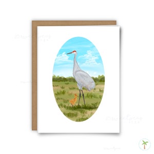 Sandhill Crane Art Card: Blank Inside, Wildlife Greeting