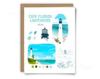 Cape Florida Lighthouse Card, Blank Greeting Card, Florida State Park, Tropical Card