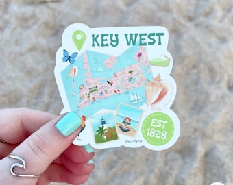 Key West Florida Sticker , Sunshine State Map Sticker, Florida Keys Sticker, Key West Map. Beach Lover Gift