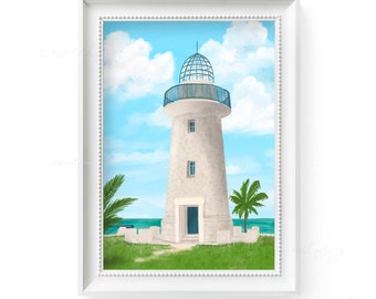 Boca Chita Lighthouse Art Print , Florida Lighthouse Art Print,  Beach Painting, Coastal Wall Art, 25 Sweetpeas Illustration