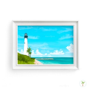 Cape Florida Lighthouse Art Print , Beach Painting, Coastal Wall Art, 25 Sweetpeas Illustration