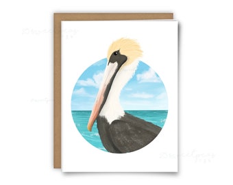 Pelican Greeting Card, Everyday Blank Card, Beach Wildlife Card, Mini Art Print