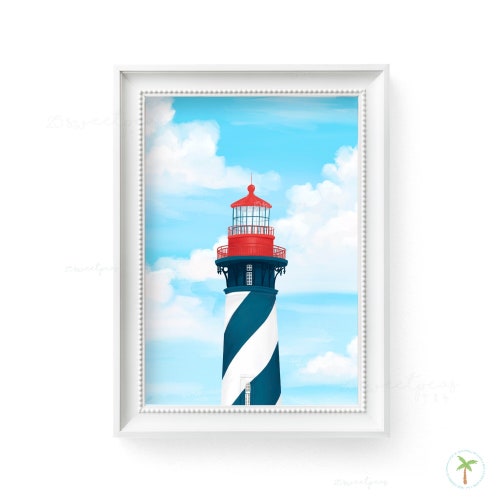 Impression d'art du phare de Saint-Augustin : phare de Floride, décoration murale côtière