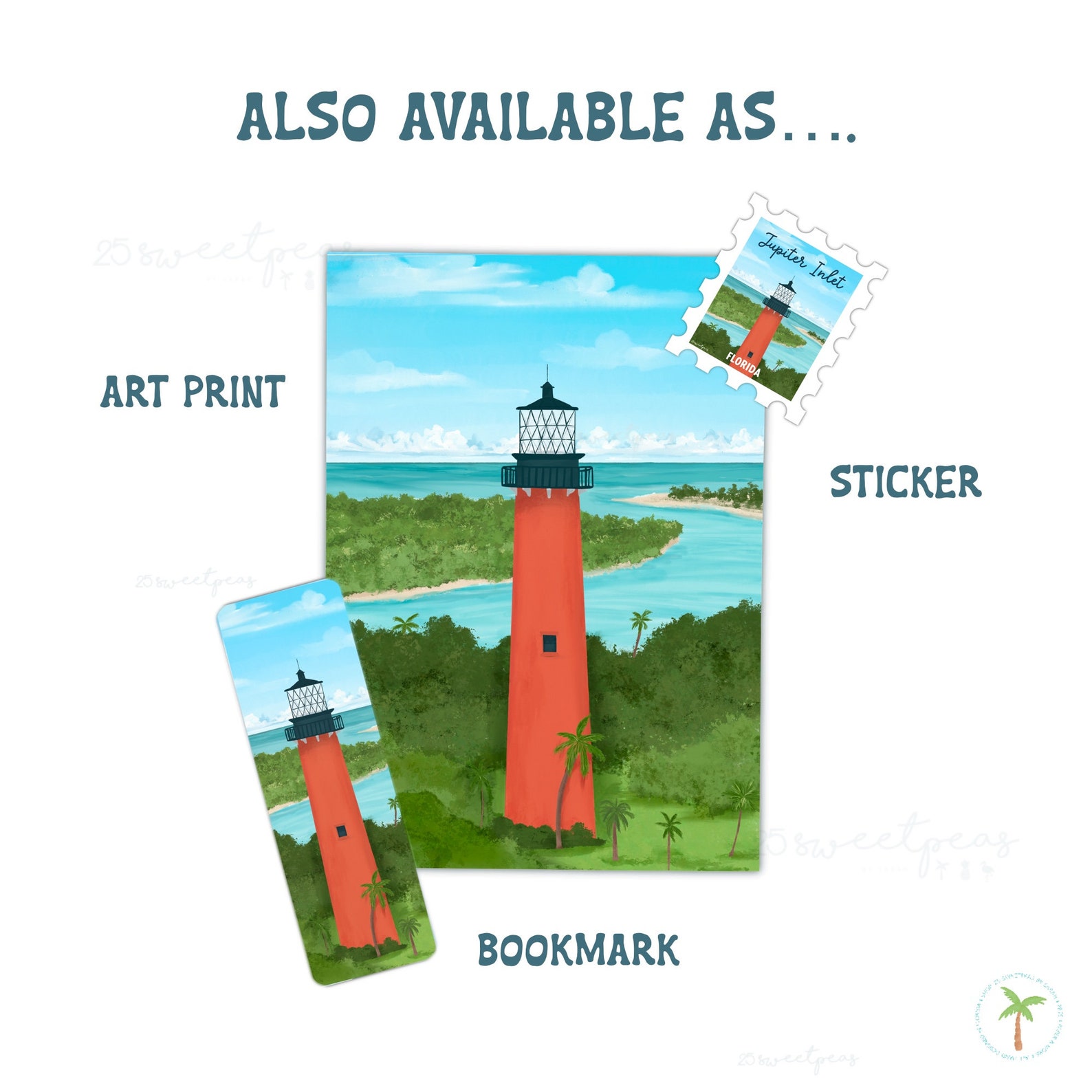 Jupiter Inlet Lighthouse Stamp Sticker - Florida Art - Etsy