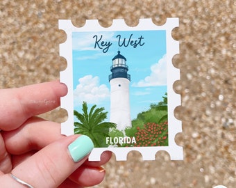 Key West Lighthouse Sticker, Florida Lighthouse Stamp, Florida Art, Florida Keys Sticker