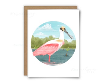 Roseate Spoonbill Greeting Card, Everyday Blank Card, Wildlife Card, Mini Art Print