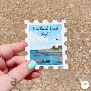 Portland Head Lighthouse Sticker: Maine Coastal Stamp Art