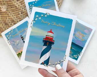 Southern Lighthouse Christmas Cards, Coastal Holiday Greetings